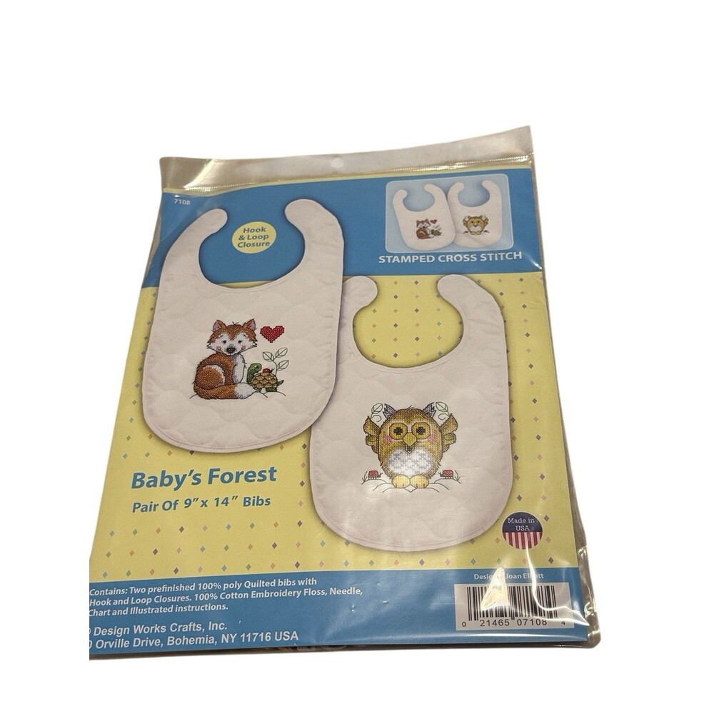 Design Works Crafts Inc Baby’s Forest Stamped Cross Stitch Bib Kit Made In USA